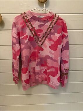 Collina Strada Pink Camo Rhinestone Embellished Sweatshirt